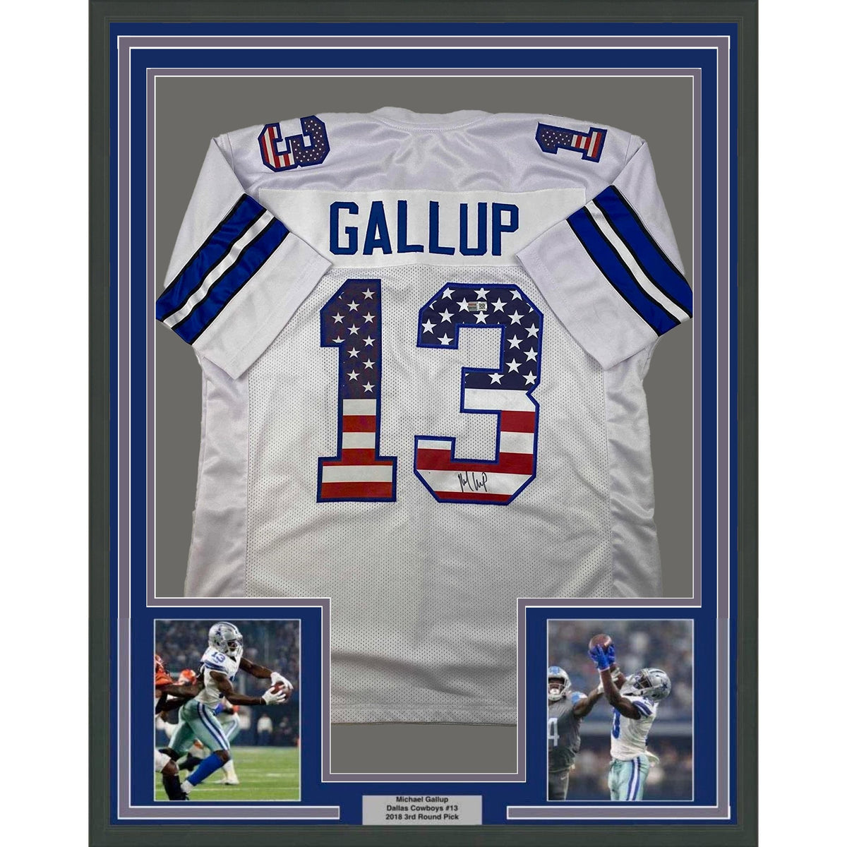 Framed Autographed/Signed Michael Gallup 35x39 Dallas America's Team White Football Jersey Tristar COA