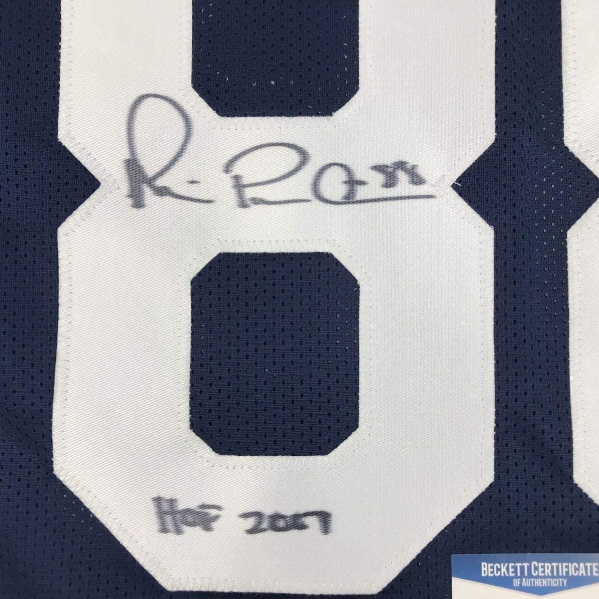 Framed Autographed/Signed Michael Irvin Dallas HOF 2007 35x39 Thanksgiving Day Blue Football Jersey Beckett BAS COA