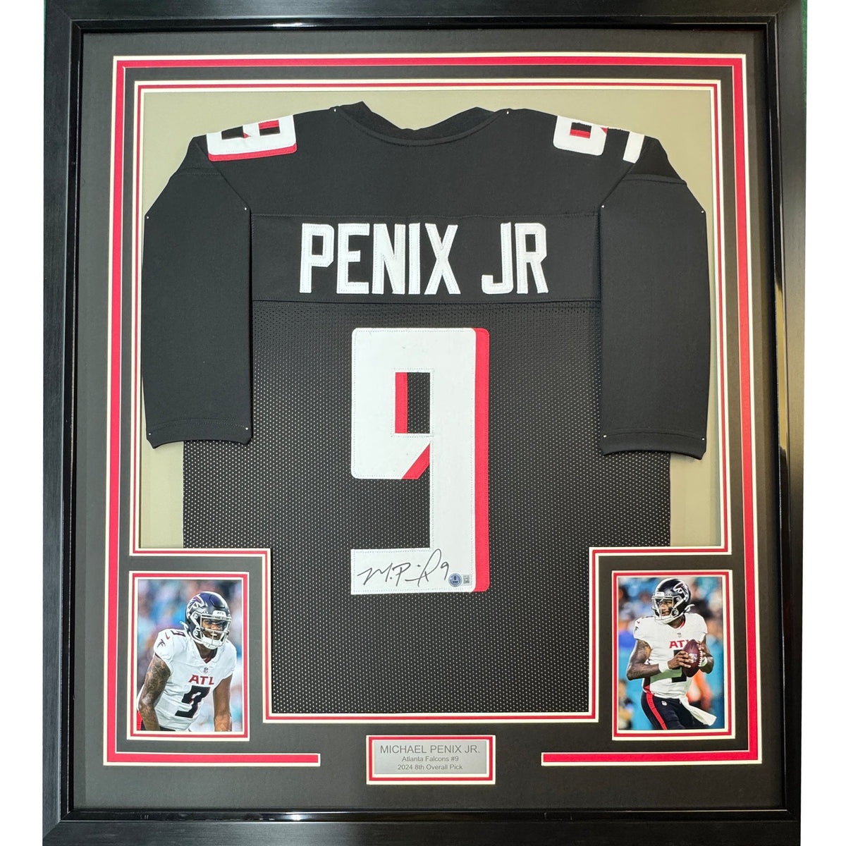 Framed Autographed/Signed Michael Penix Jr. 35x39 Atlanta Black Football Jersey Beckett BAS COA