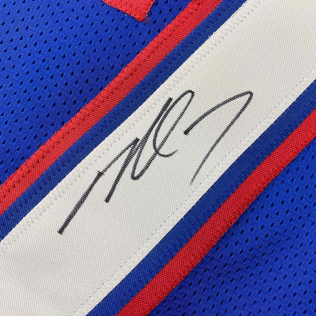 Framed Autographed/Signed Michael Mike Vick 35x39 Pro Bowl Blue Football Jersey PSA/DNA COA