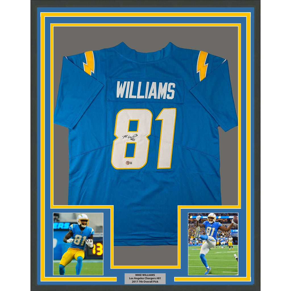 Framed Autographed/Signed Mike Williams 35x39 Los Angeles LA Powder Blue Football Jersey Beckett BAS COA