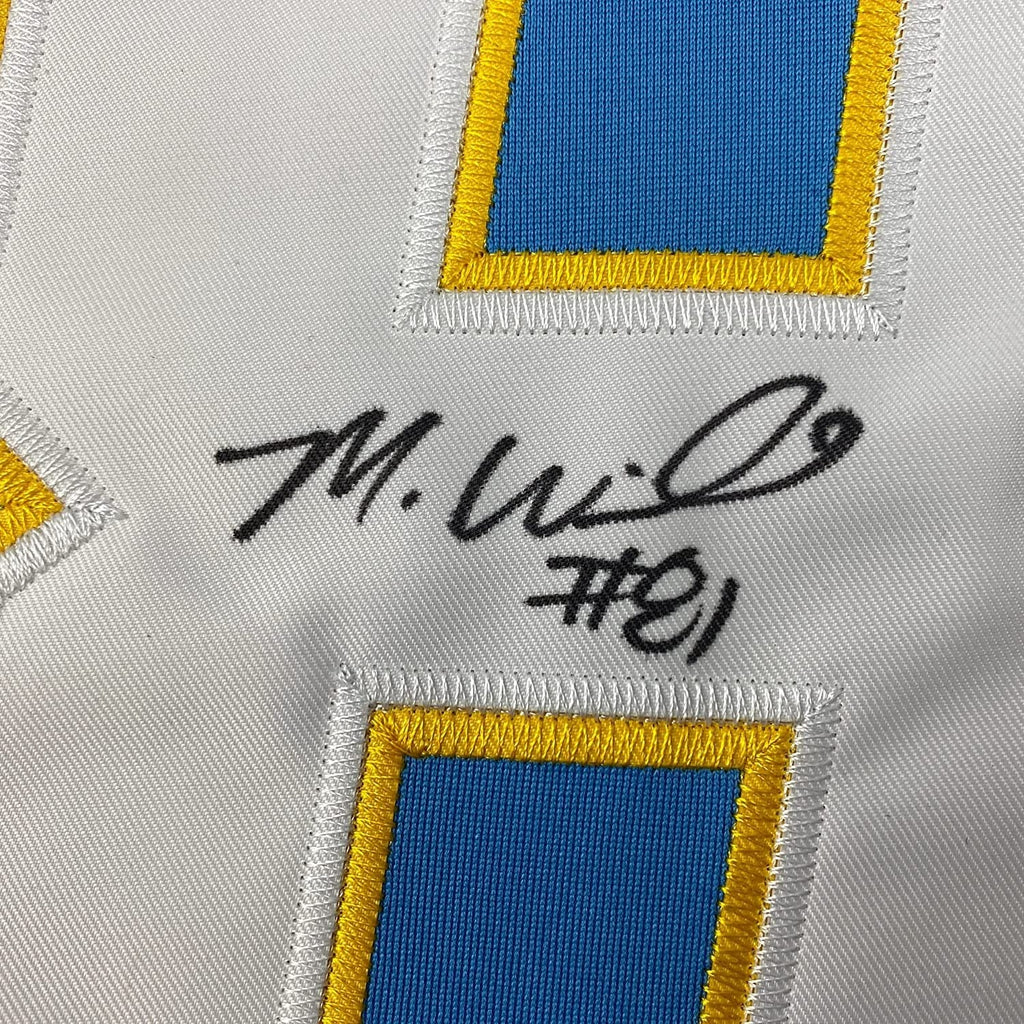 Framed Autographed/Signed Mike Williams 35x39 Los Angeles LA Powder Blue Football Jersey Beckett BAS COA