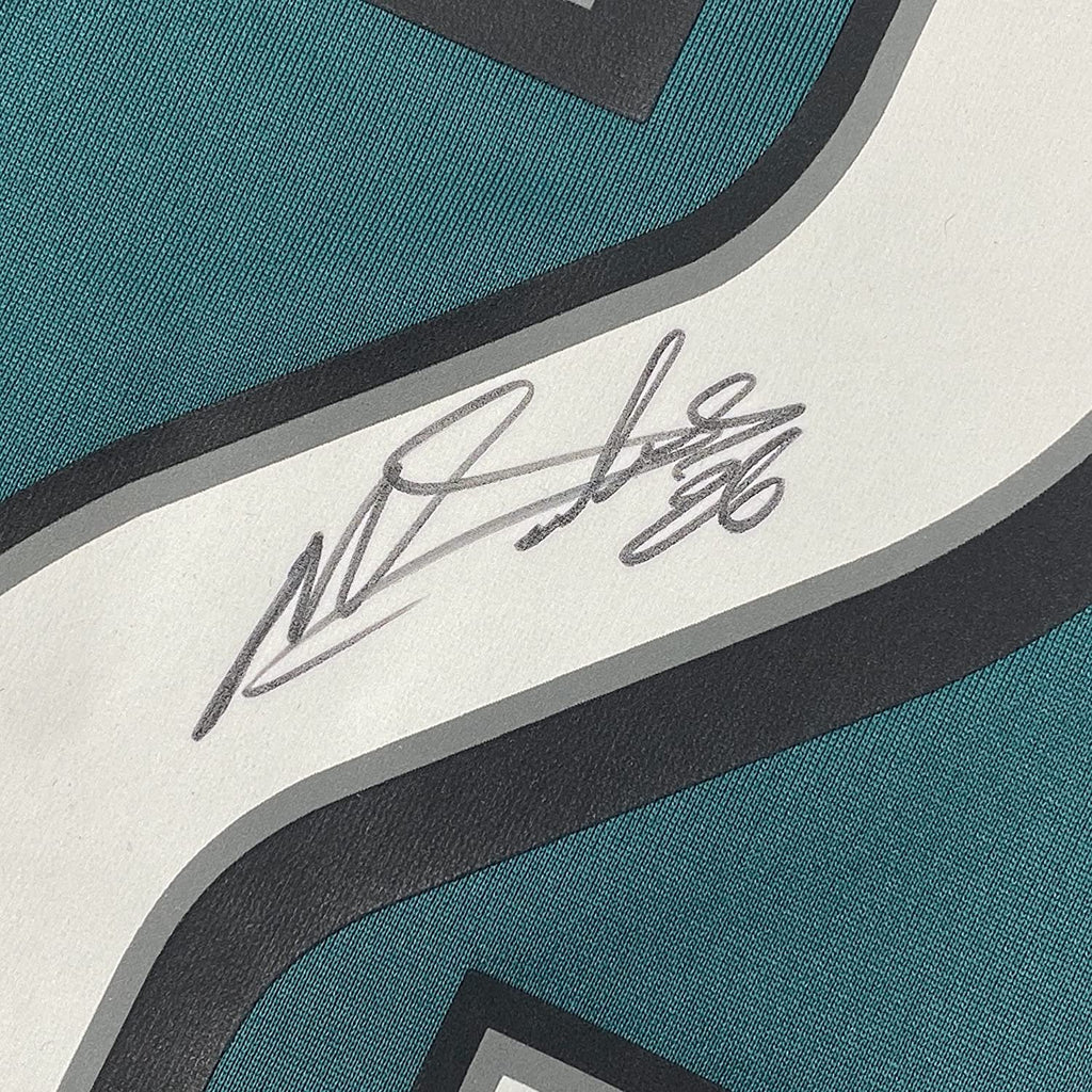 Framed Autographed/Signed Miles Sanders 35x39 Philadelphia Eagles Green Authentic Football Jersey JSA COA