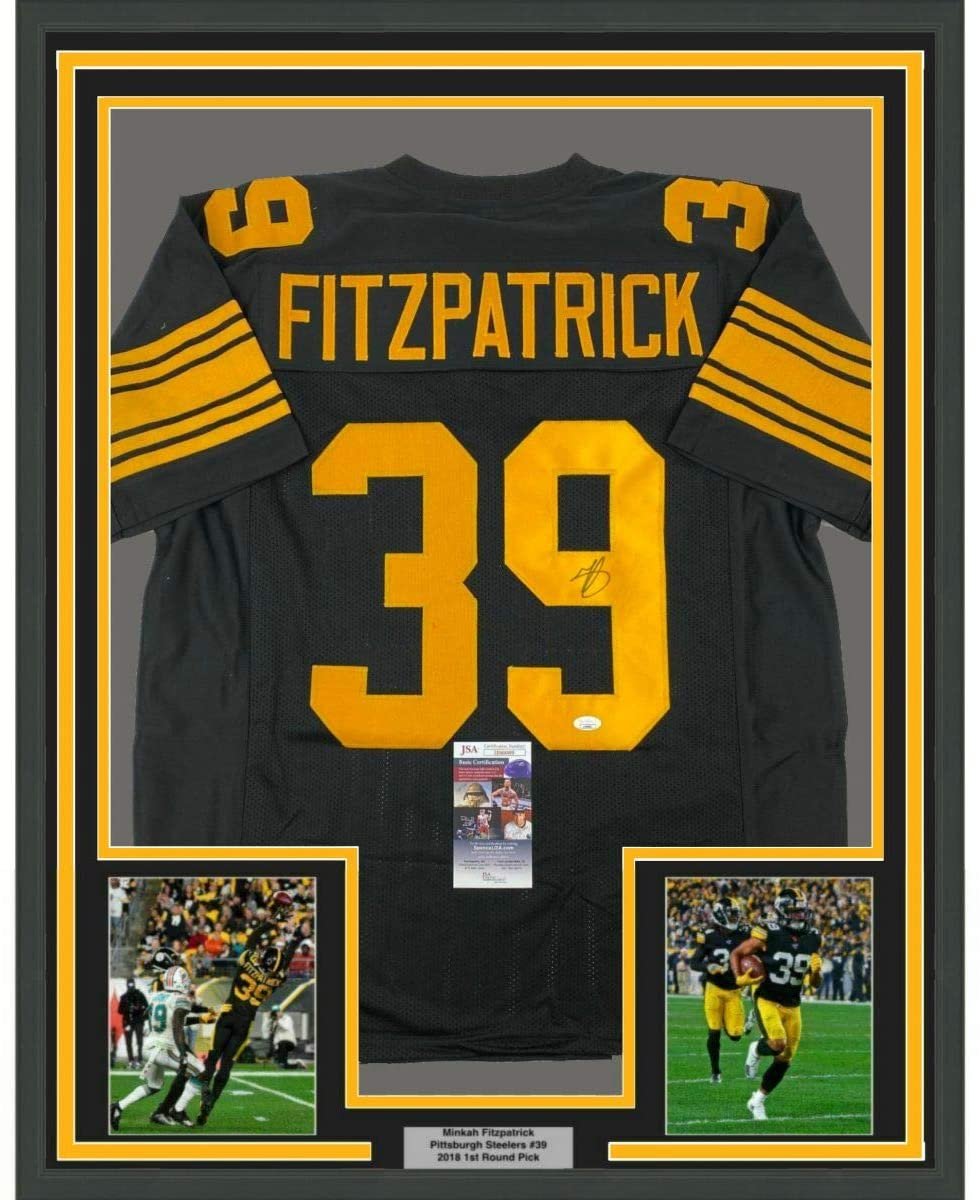 Framed Autographed/Signed Minkah Fitzpatrick 35x39 Pittsburgh Color Rush Football Jersey JSA COA