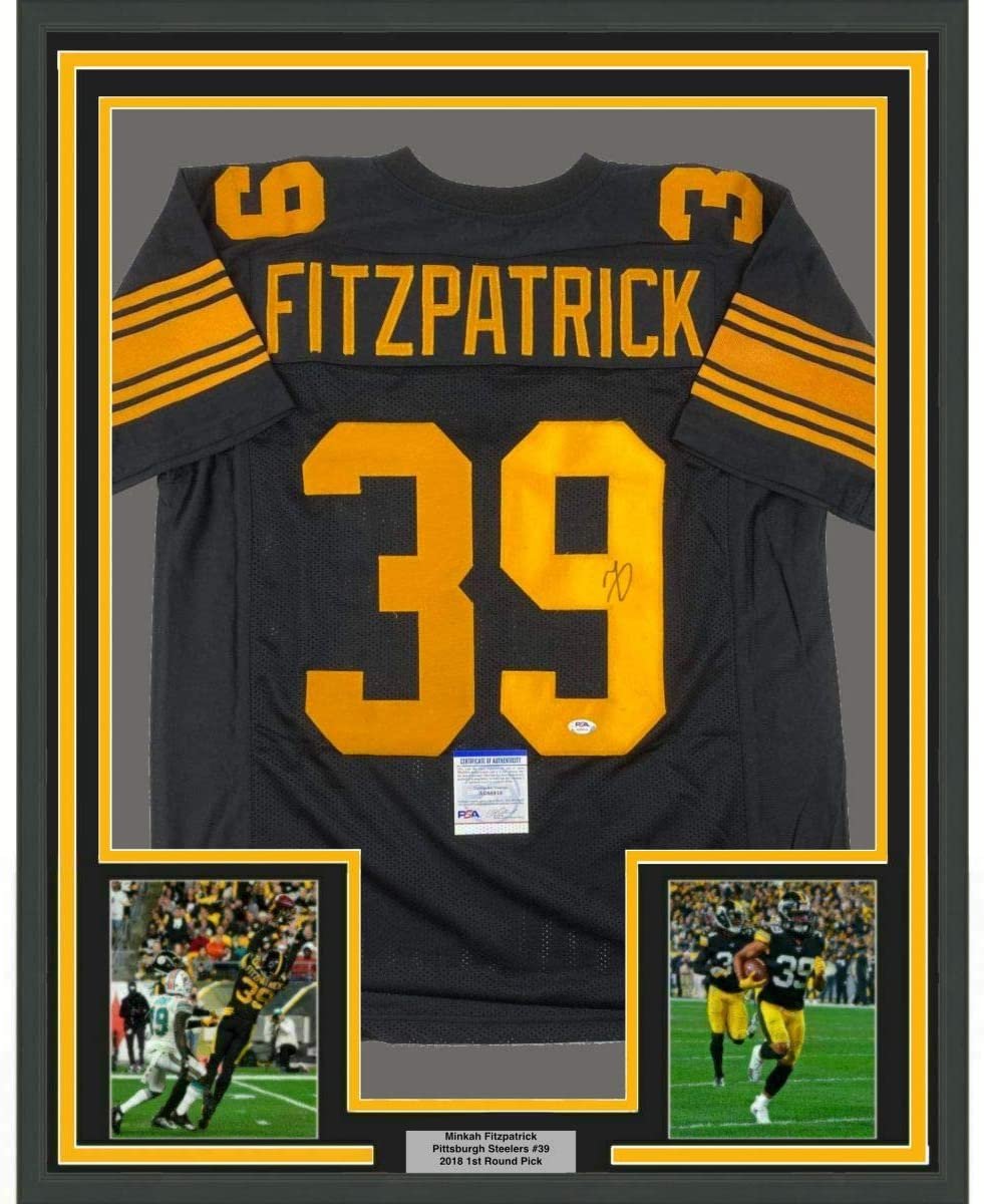 Framed Autographed/Signed Minkah Fitzpatrick 35x39 Pittsburgh Color Rush Football Jersey PSA/DNA COA