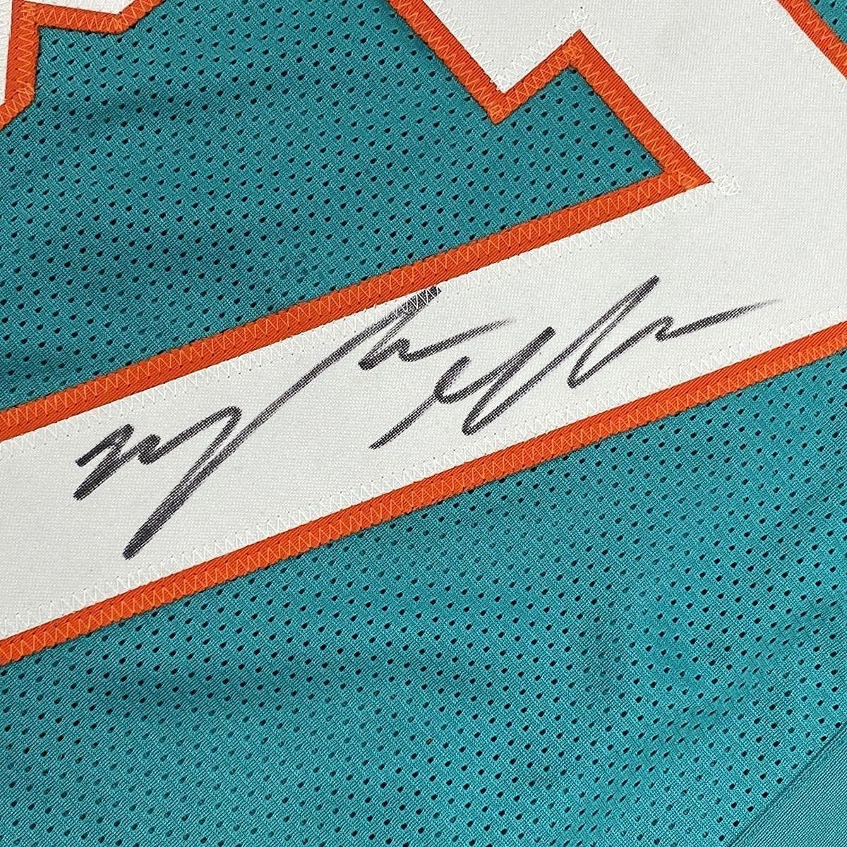 Framed Autographed/Signed Myles Gaskin 35x39 Miami Teal Football Jersey JSA COA