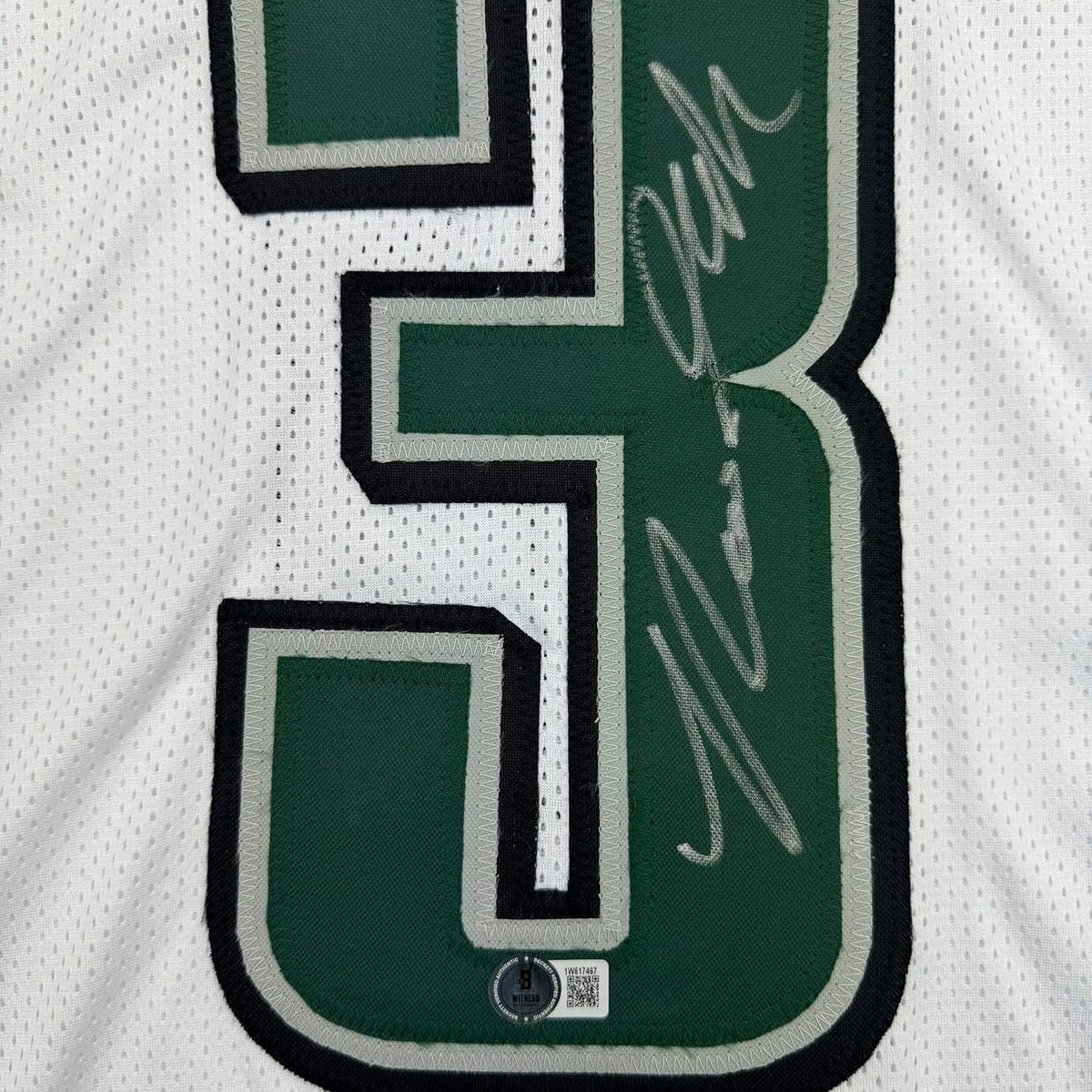 Framed Autographed/Signed Nolan Smith Jr. 35x39 Philadelphia White Football Jersey Beckett BAS COA