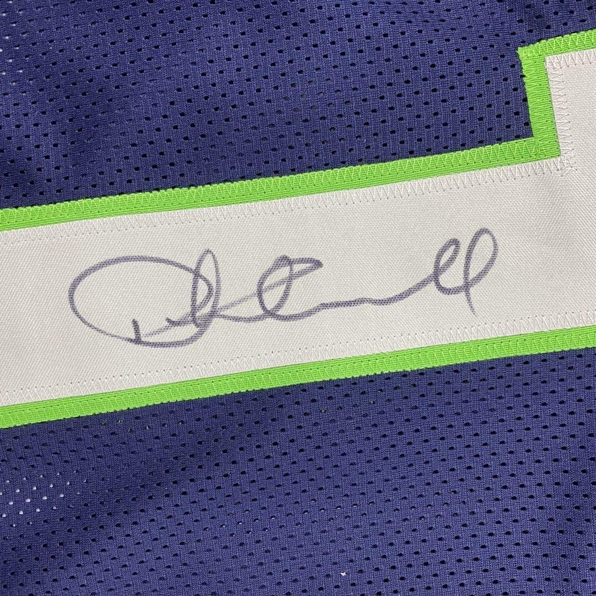 Framed Autographed/Signed Coach Pete Carroll 35x39 Seattle Blue Football Jersey Beckett BAS COA