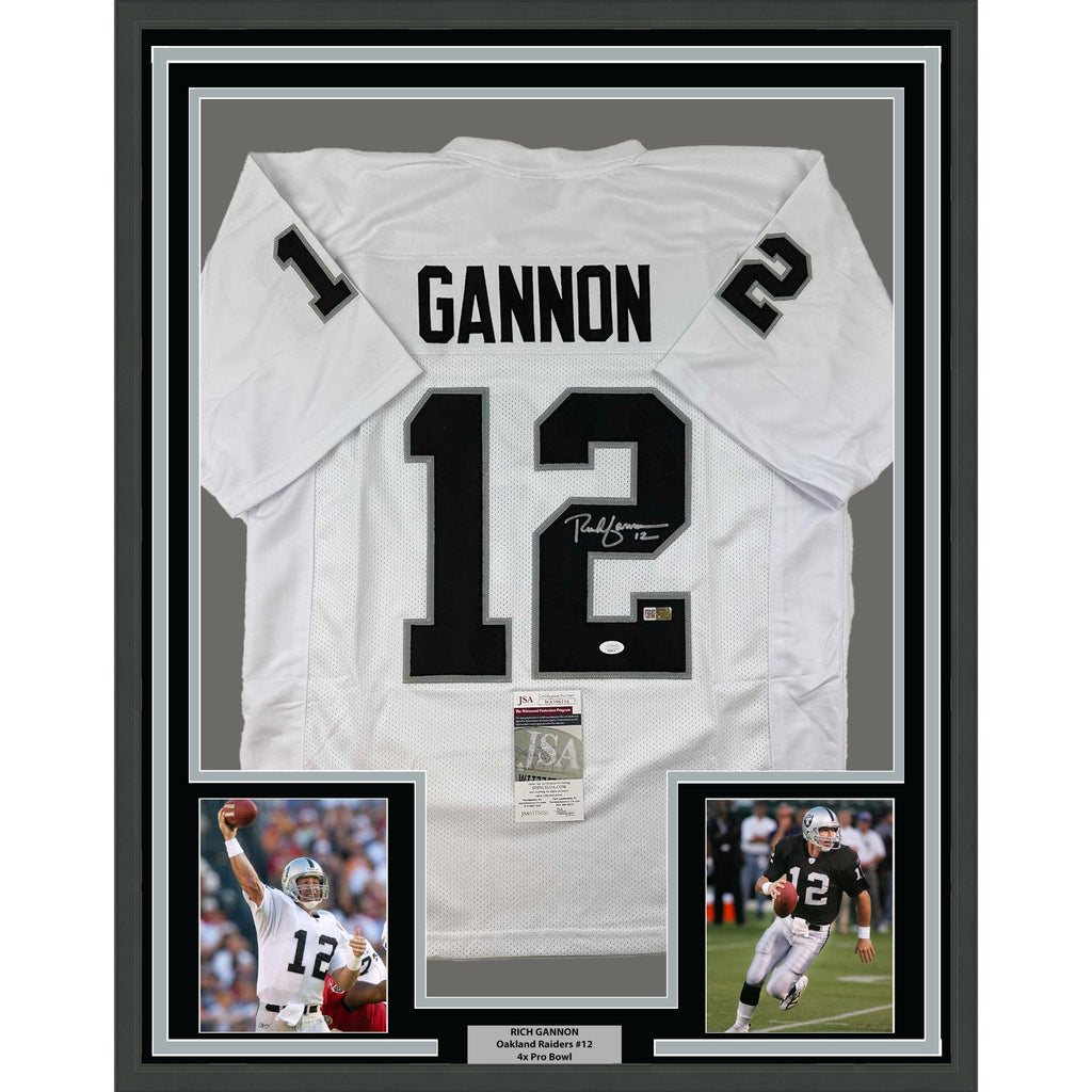 Framed Autographed/Signed Rich Gannon 35x39 Oakland Las Vegas White Football Jersey JSA COA