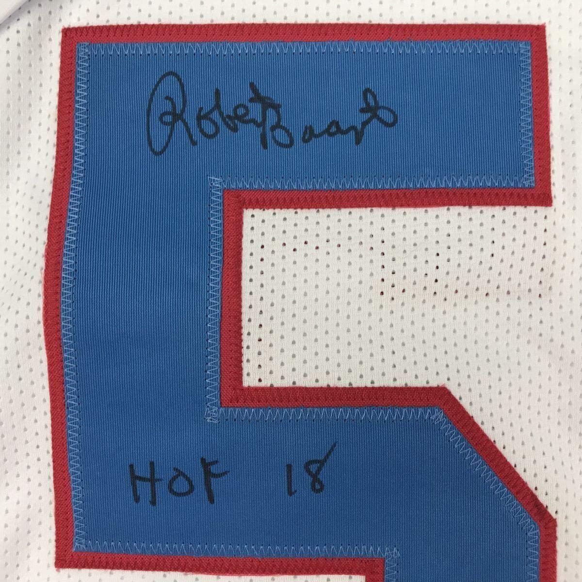 Framed Autographed/Signed Robert Brazile HOF 18 35x39 Houston White Football Jersey JSA COA