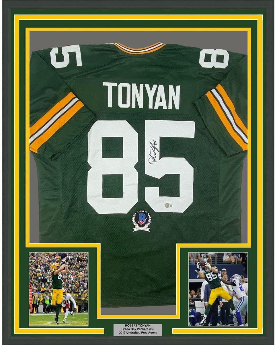 Framed Autographed/Signed Robert Tonyan 35x39 Green Bay Green Football Jersey Beckett BAS COA