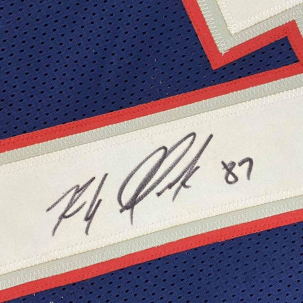 Framed Autographed/Signed Rob Gronkowski 35x39 New England Split Football Jersey Beckett BAS COA