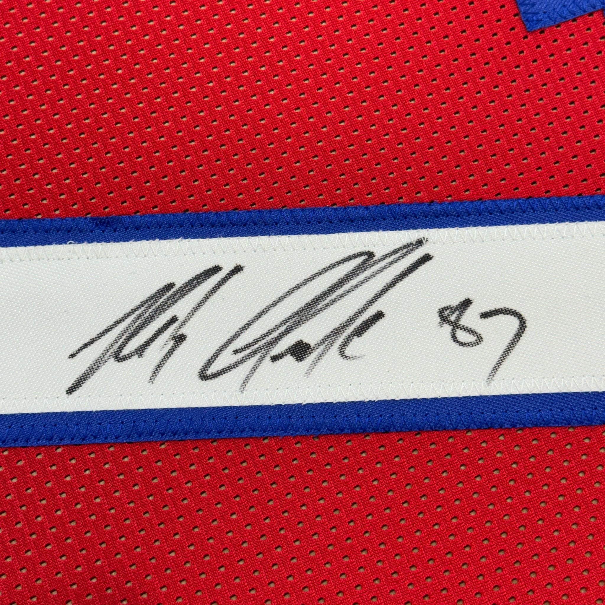Framed Autographed/Signed Rob Gronk Gronkowski 35x39 New England Red Football Jersey JSA COA