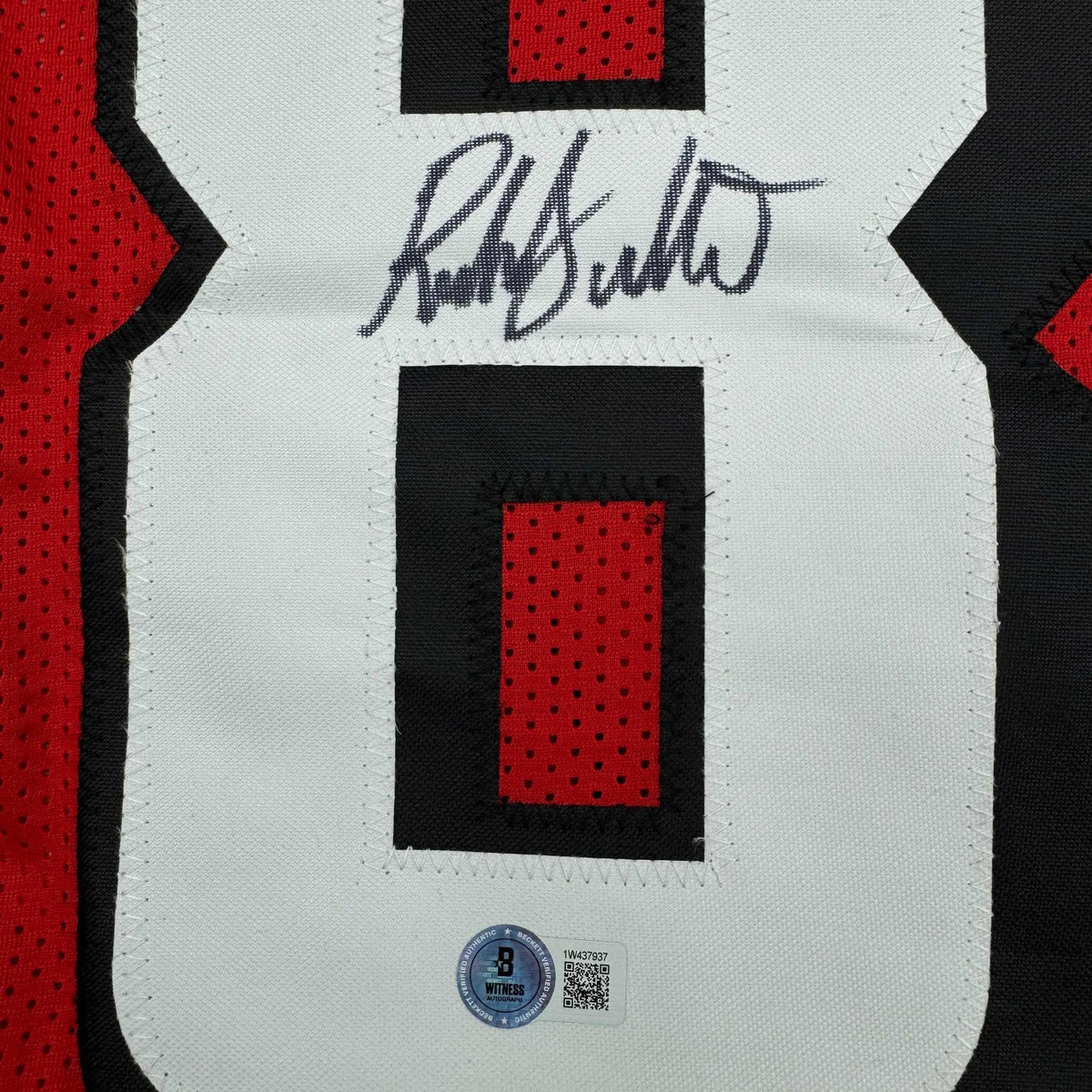 Framed Autographed/Signed Roddy White 35x39 Atlanta Red Football Jersey Beckett BAS COA