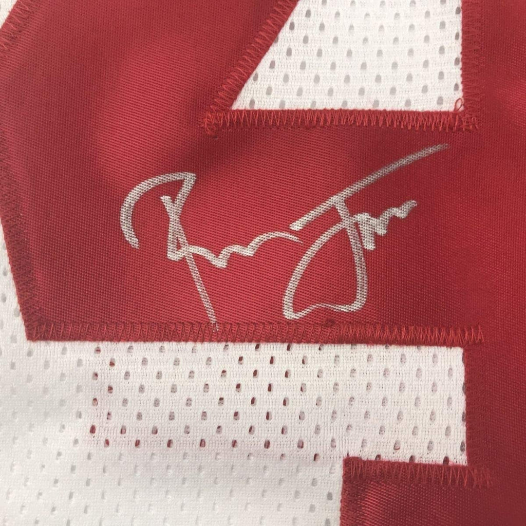 Framed Autographed/Signed Ronnie Lott 35x39 San Francisco 49ers White Football Jersey JSA COA