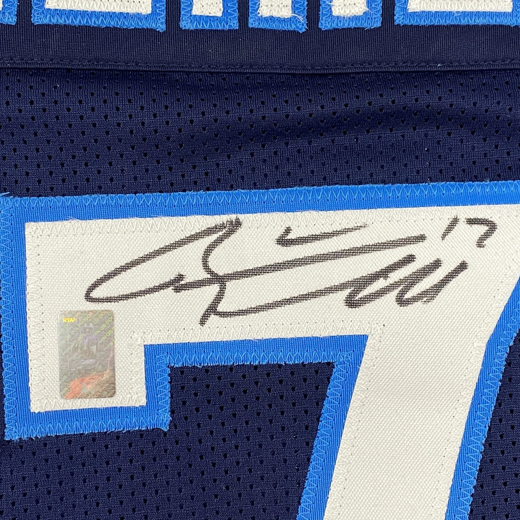 Framed Autographed/Signed Ryan Tannehill 35x39 Tennessee Dark Blue Football Jersey GTSM COA