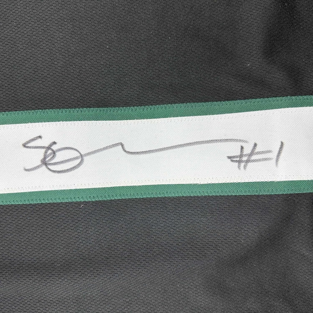 Framed Autographed/Signed Ahmad Sauce Gardner 35x39 New York Black Football Jersey Beckett BAS COA