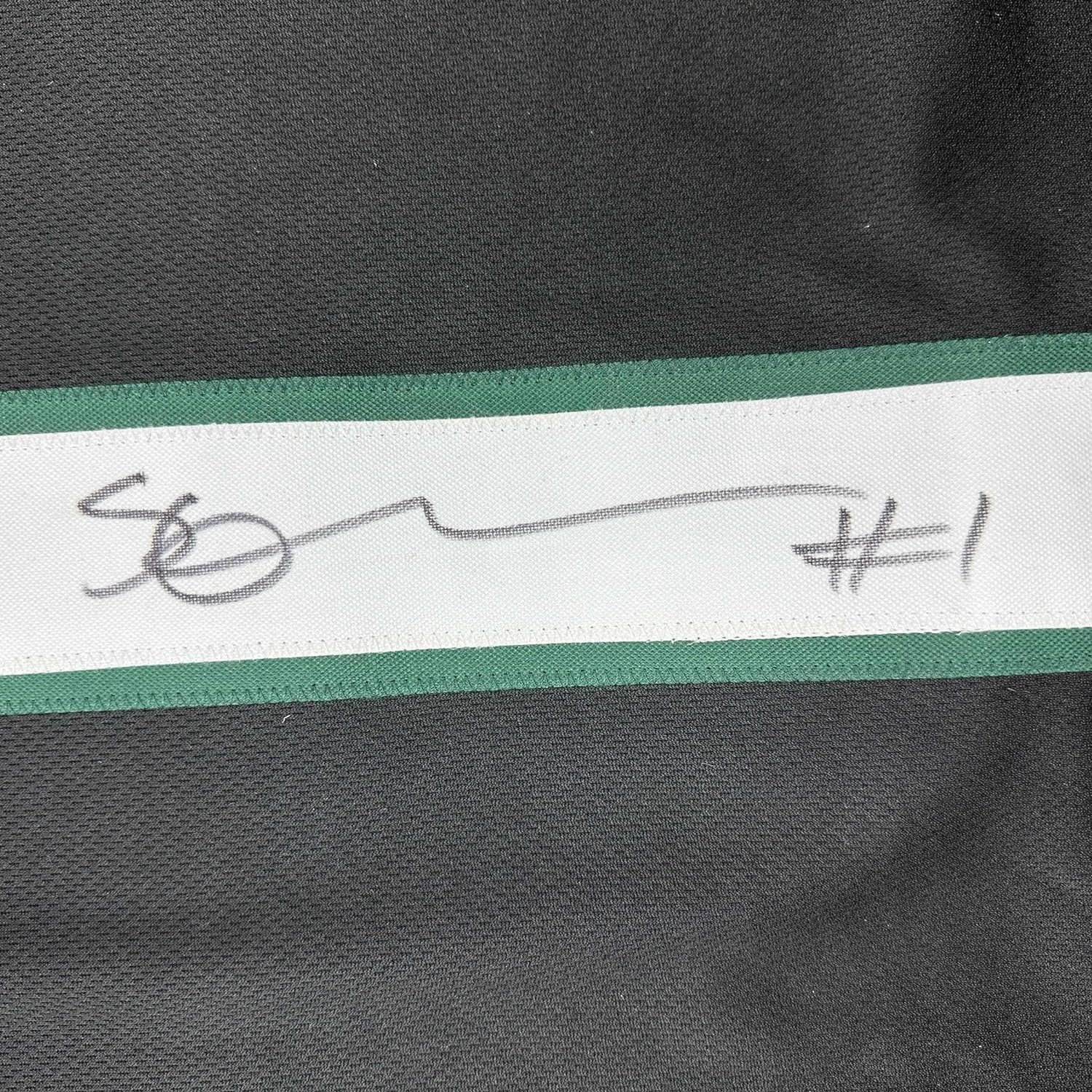Framed Autographed/Signed Ahmad Sauce Gardner 35x39 New York Black Football Jersey Beckett BAS COA