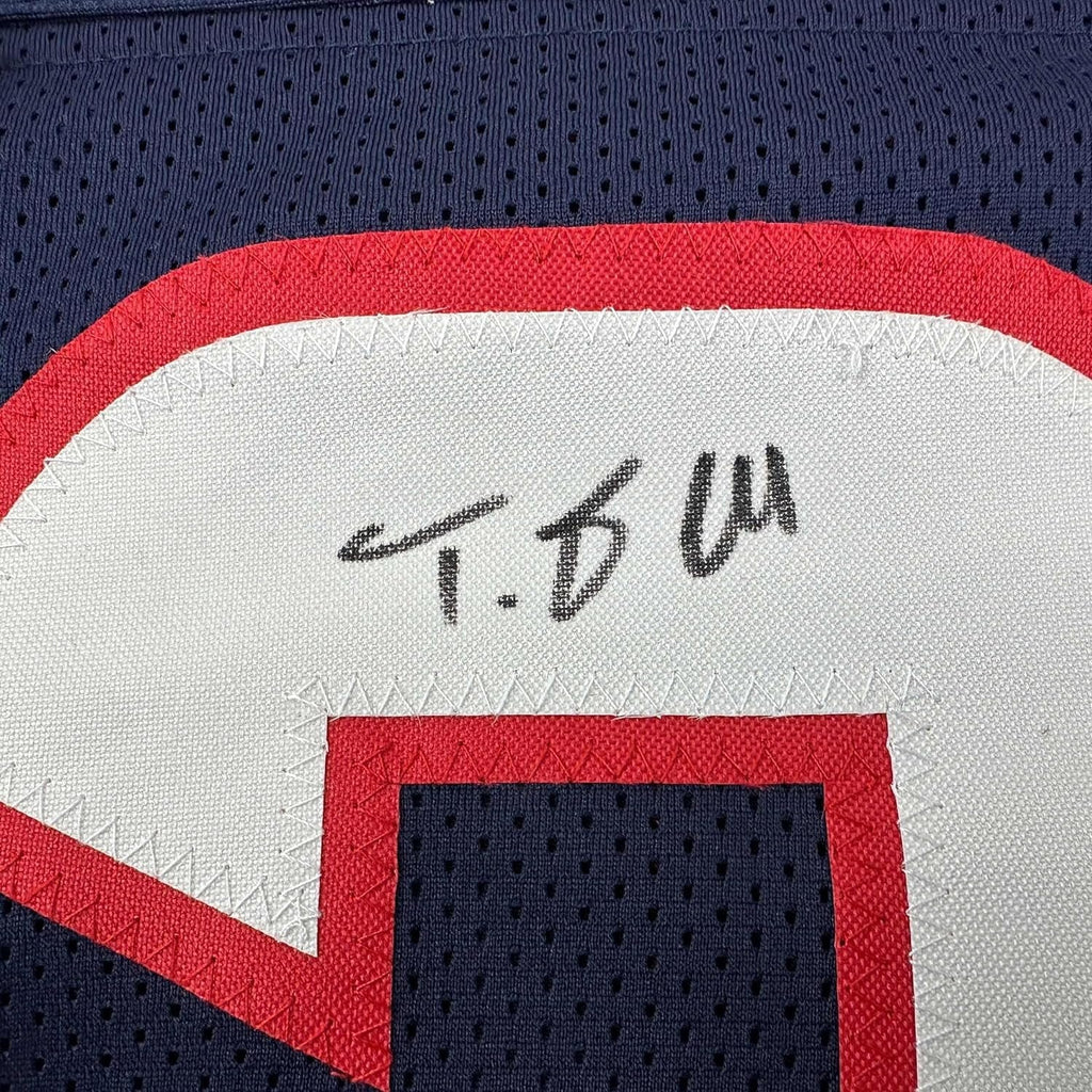 Framed Autographed/Signed Tank Dell 35x39 Houston Blue Football Jersey Beckett BAS COA