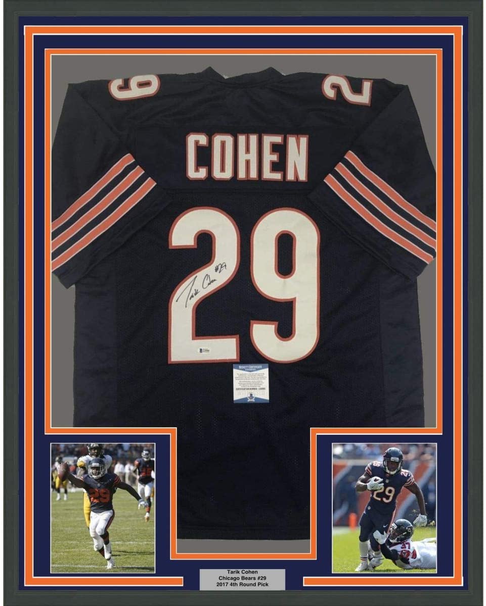 Framed Autographed/Signed Tarik Cohen 35x39 Chicago Blue Football Jersey Beckett BAS COA