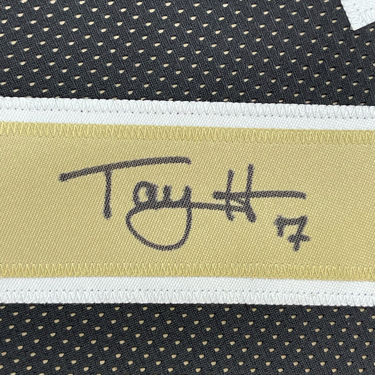 Framed Autographed/Signed Taysom Hill 35x39 New Orleans Black Football Jersey Beckett BAS COA