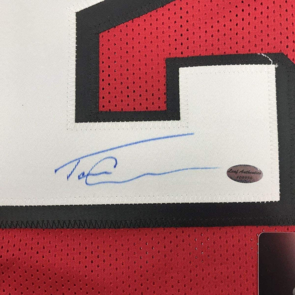 Framed Autographed/Signed Tevin Coleman 35x39 Atlanta Red Football Jersey Leaf Authentics COA