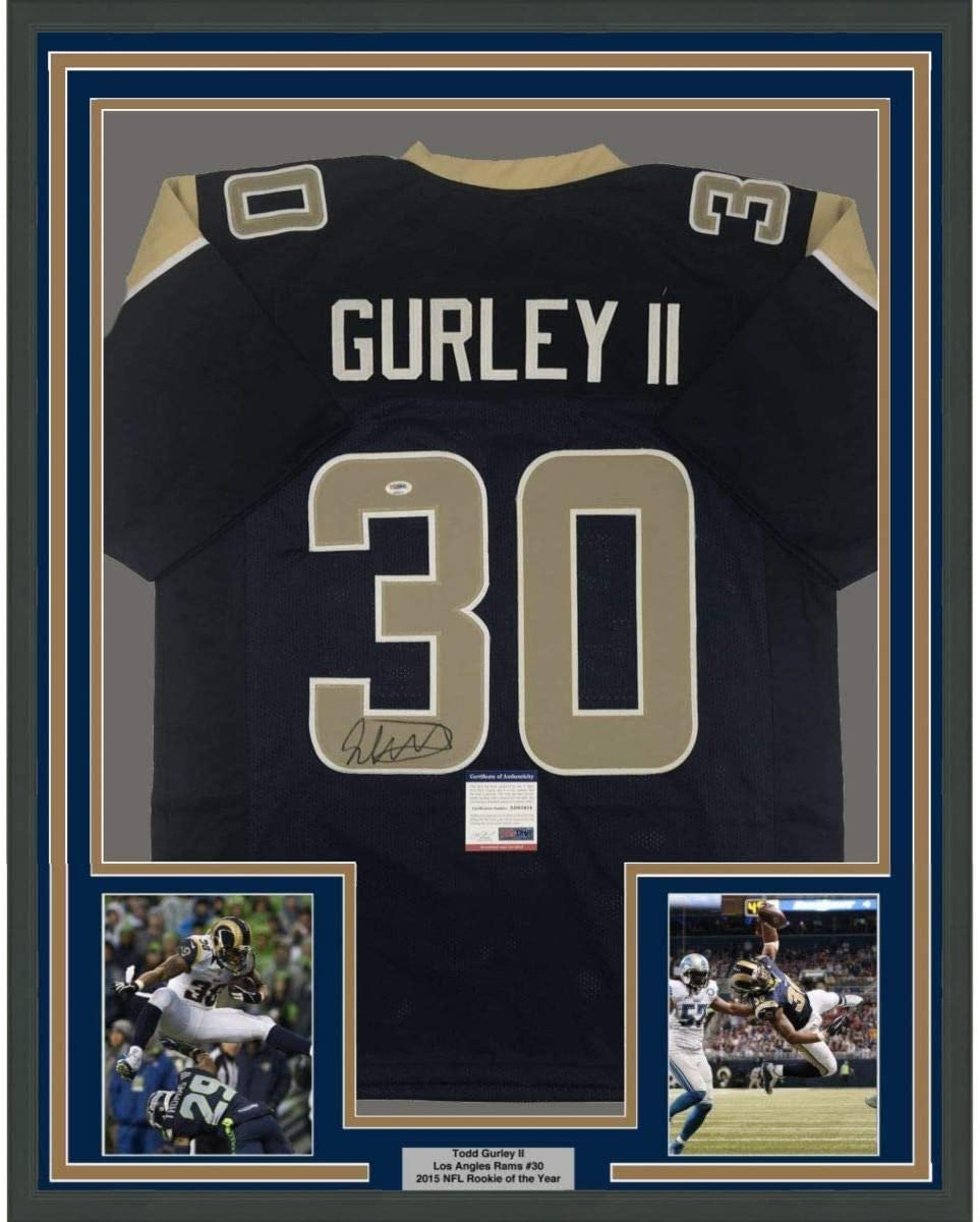 Framed Autographed/Signed Todd Gurley II 35x39 Los Angeles LA Dark Blue Football Jersey PSA/DNA COA