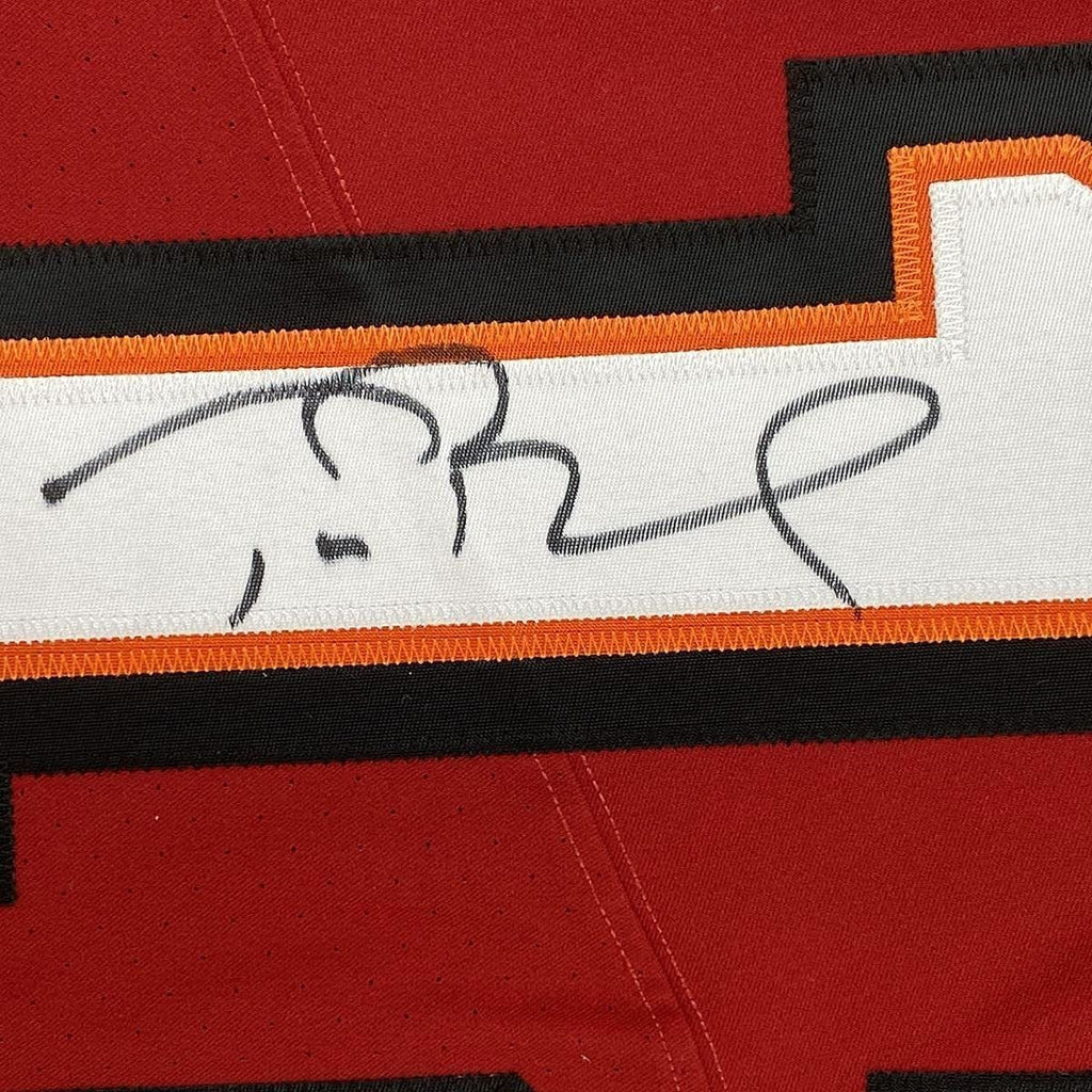 Framed Autographed/Signed Tom Brady 35x39 Tampa Bay Buccaneers Red Authentic Nike Elite Football Jersey Fanatics COA