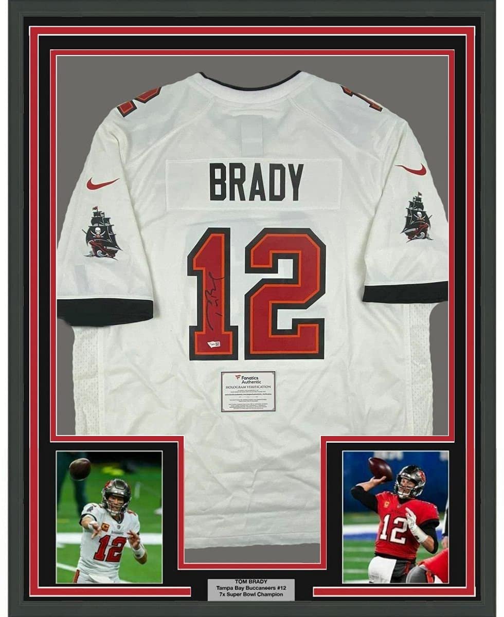 Framed Autographed/Signed Tom Brady 35x39 Tampa Bay Buccaneers White Authentic Nike Game Football Jersey Fanatics COA