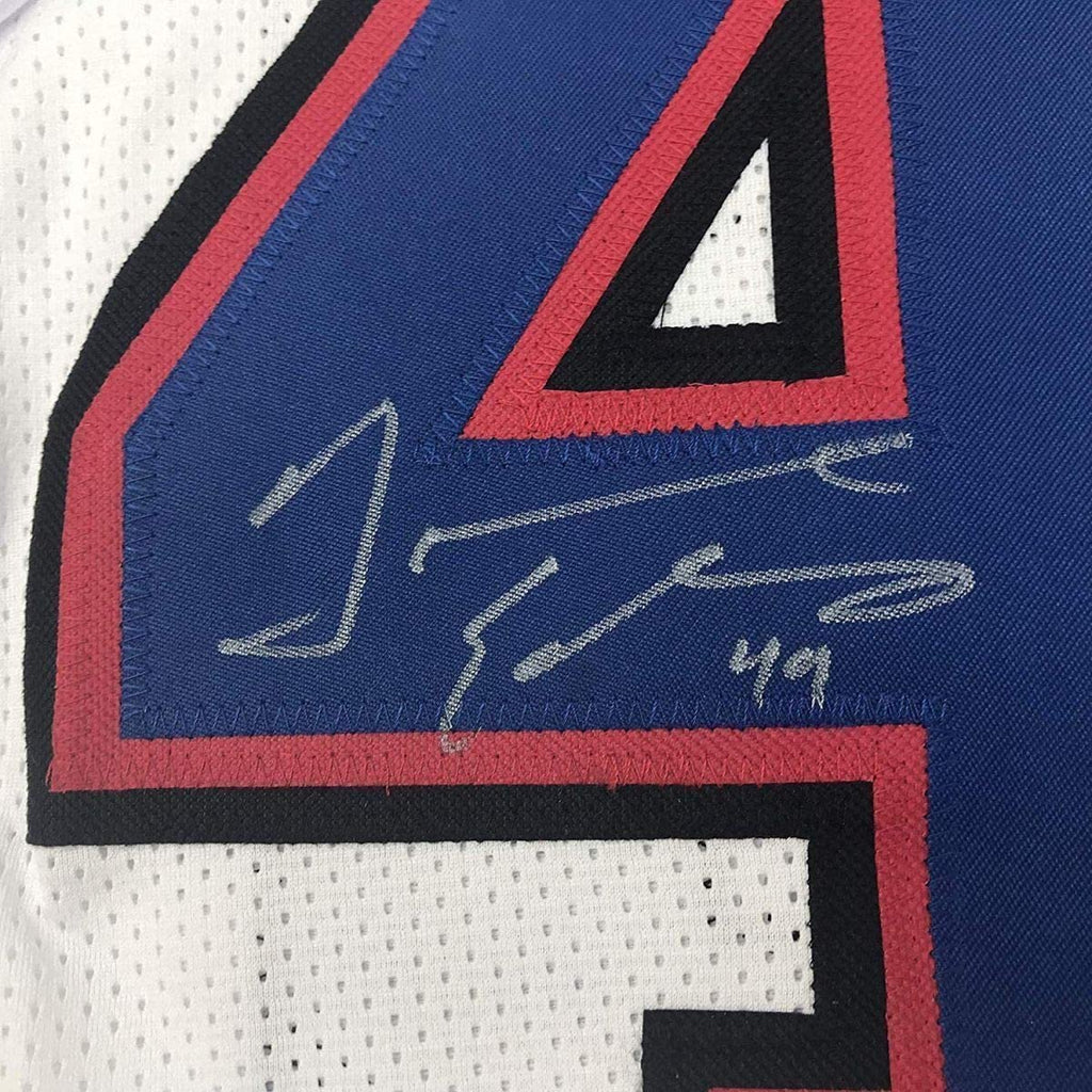 Framed Autographed/Signed Tremaine Edmunds 35x39 Buffalo White Football Jersey JSA COA