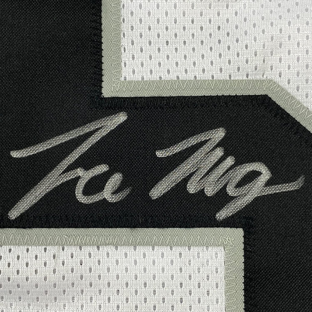 Framed Autographed/Signed Trevon Moehrig 35x39 Las Vegas Oakland White Football Jersey JSA COA