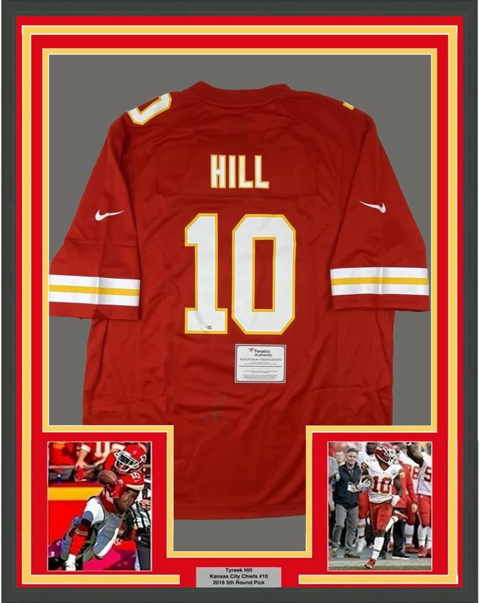 Framed Autographed/Signed Tyreek Hill 35x39 Kansas City Chiefs Red Authentic Football Jersey Fanatics COA