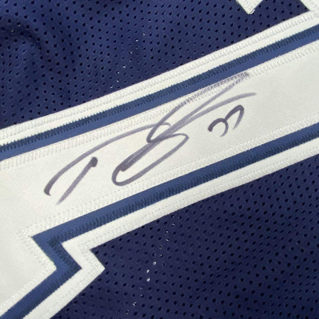 Framed Autographed/Signed Tyron Smith 35x39 Dallas Blue Football Jersey JSA COA
