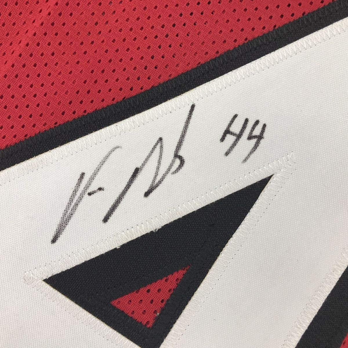 Framed Autographed/Signed Vic Beasley Jr. 35x39 Atlanta Red Football Jersey JSA COA