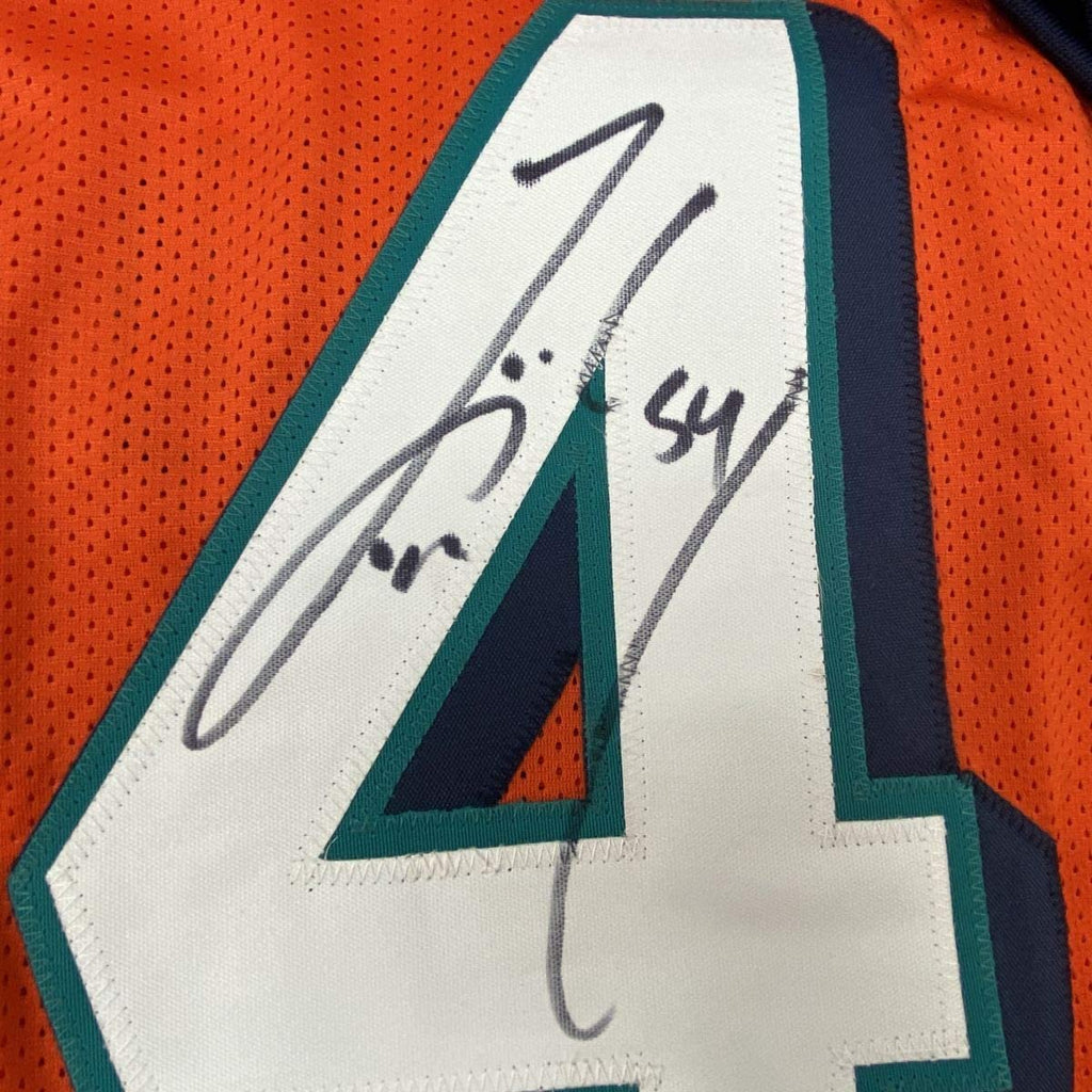 Framed Autographed/Signed Zach Thomas 35x39 Miami Orange Football Jersey JSA COA