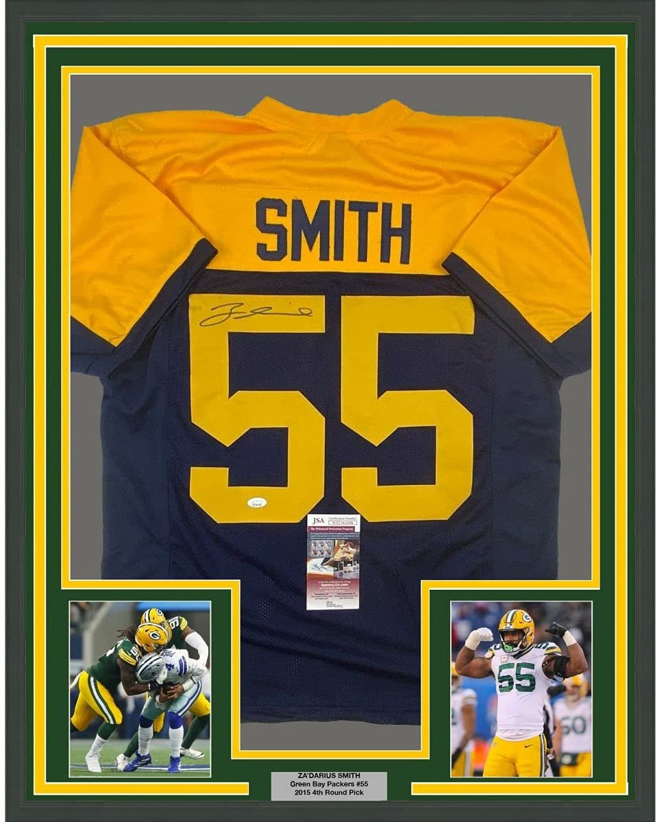 Framed Autographed/Signed Za'Darius Smith 35x39 Green Bay Retro Blue Football Jersey JSA COA