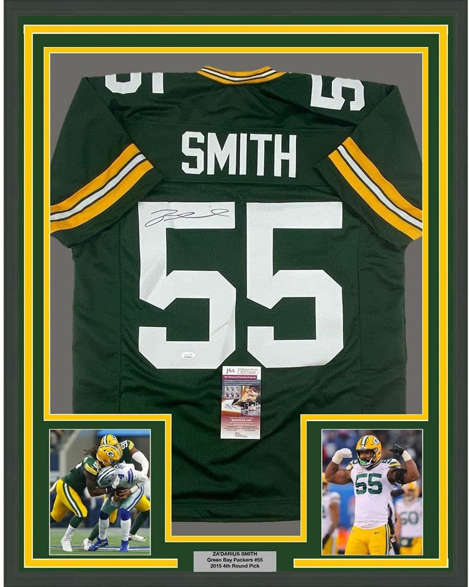 Framed Autographed/Signed Za'Darius Smith 35x39 Green Bay Green Football Jersey JSA COA