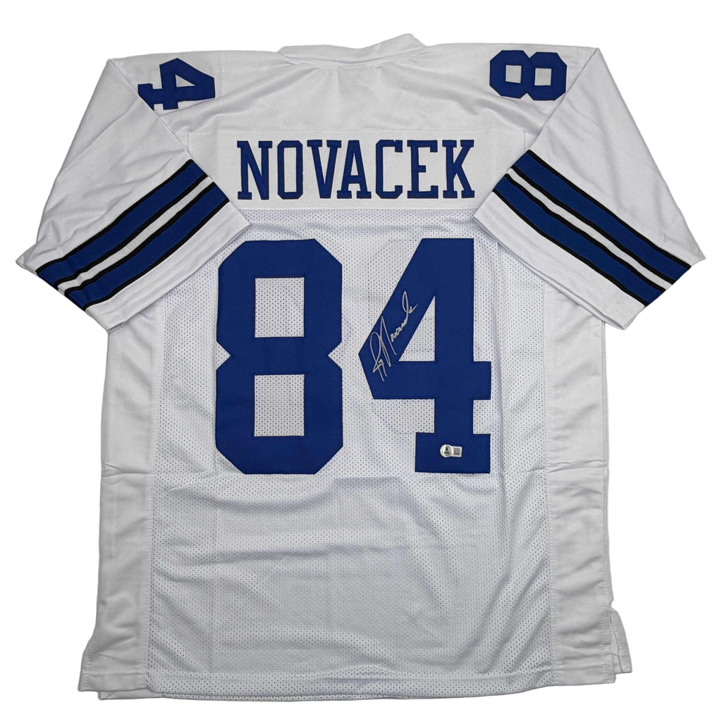 Autographed/Signed Jay Novacek Dallas White Football Jersey Beckett BAS COA