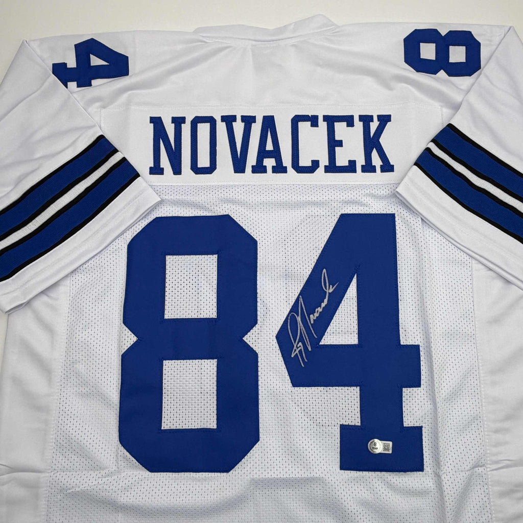 Autographed/Signed Jay Novacek Dallas White Football Jersey Beckett BAS COA