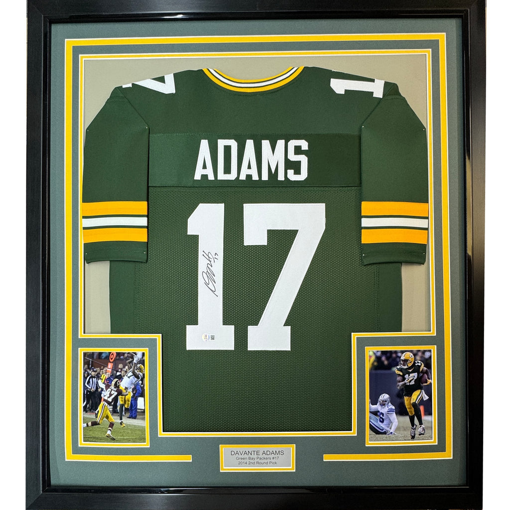 Framed Autographed/Signed Davante Adams 35x39 Green Bay Green Football Jersey JSA COA