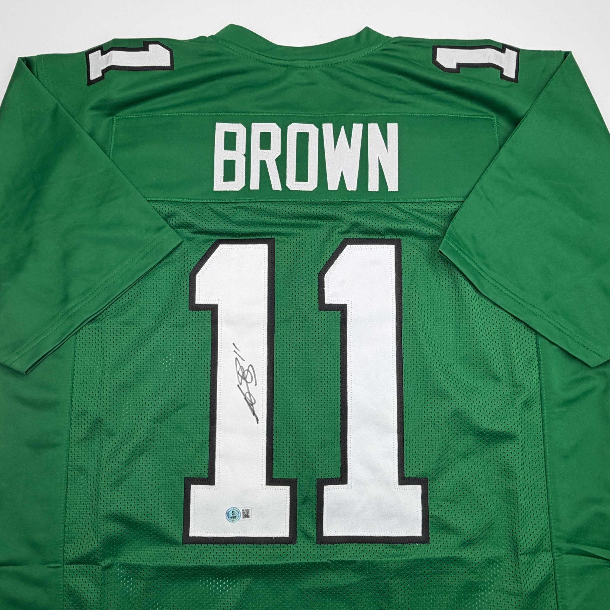 Autographed/Signed AJ A.J. Brown Philadelphia Kelly Green Football Jersey Beckett BAS COA