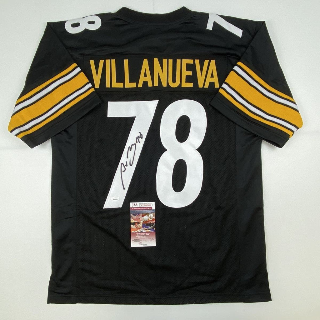 Autographed/Signed Alejandro Villanueva Pittsburgh Black Football Jersey JSA COA