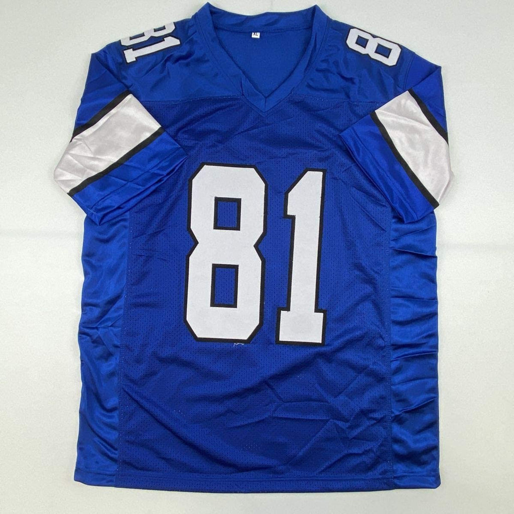 Autographed/Signed Calvin Johnson Detroit Royal Blue Football Jersey JSA COA