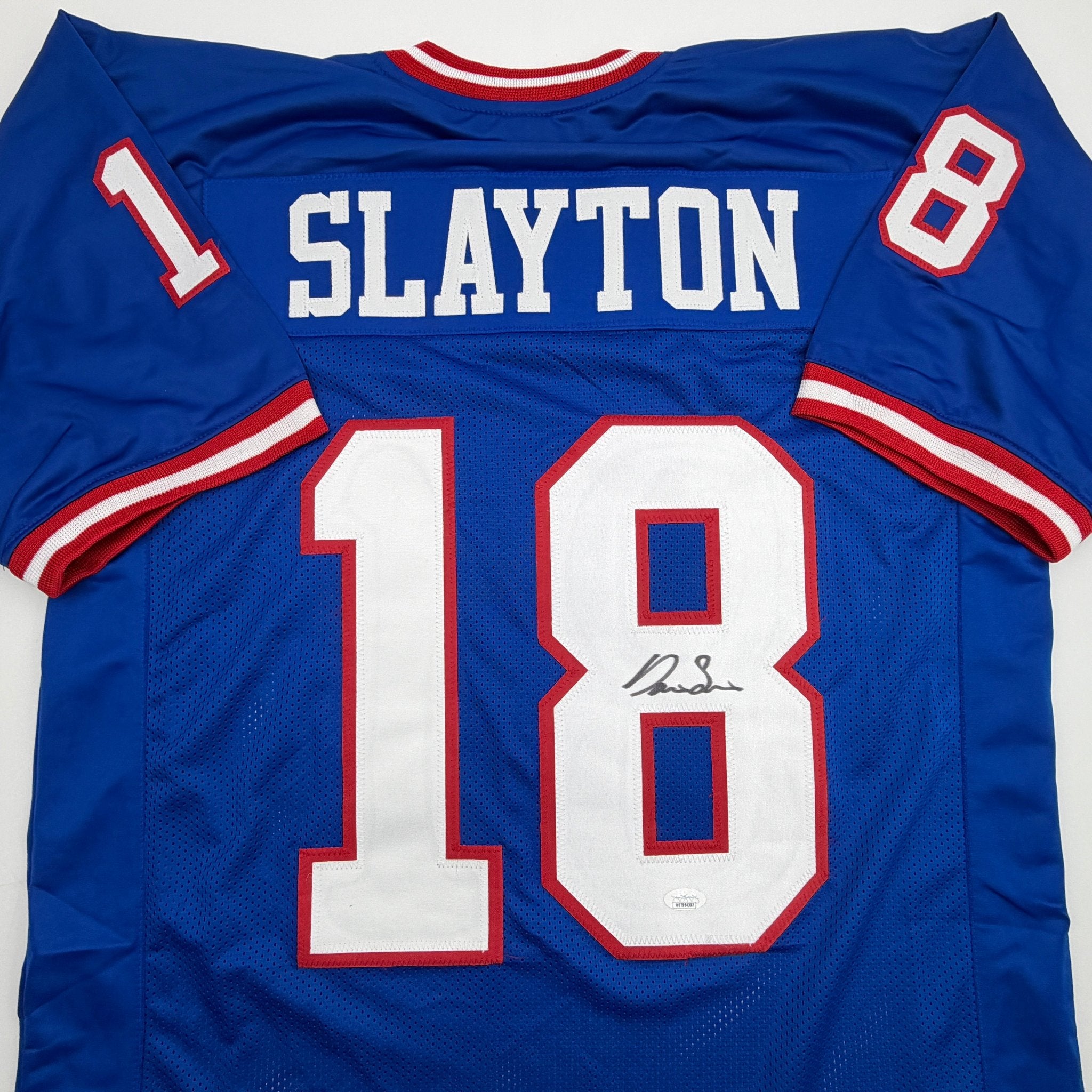 Autographed/Signed Darius Slayton New York Retro Blue Football Jersey JSA COA