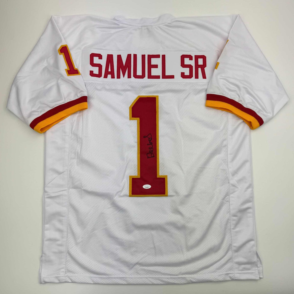 Autographed/Signed Deebo Samuel Washington White Football Jersey JSA COA