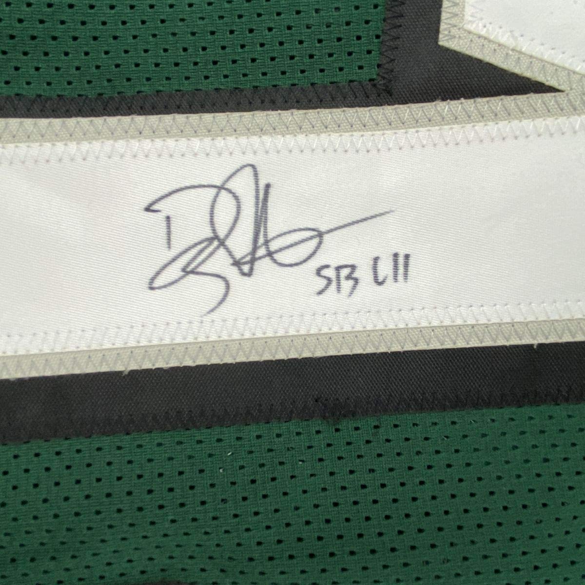 Autographed/Signed Doug Pederson SB LII Philadelphia Green Football Jersey JSA COA