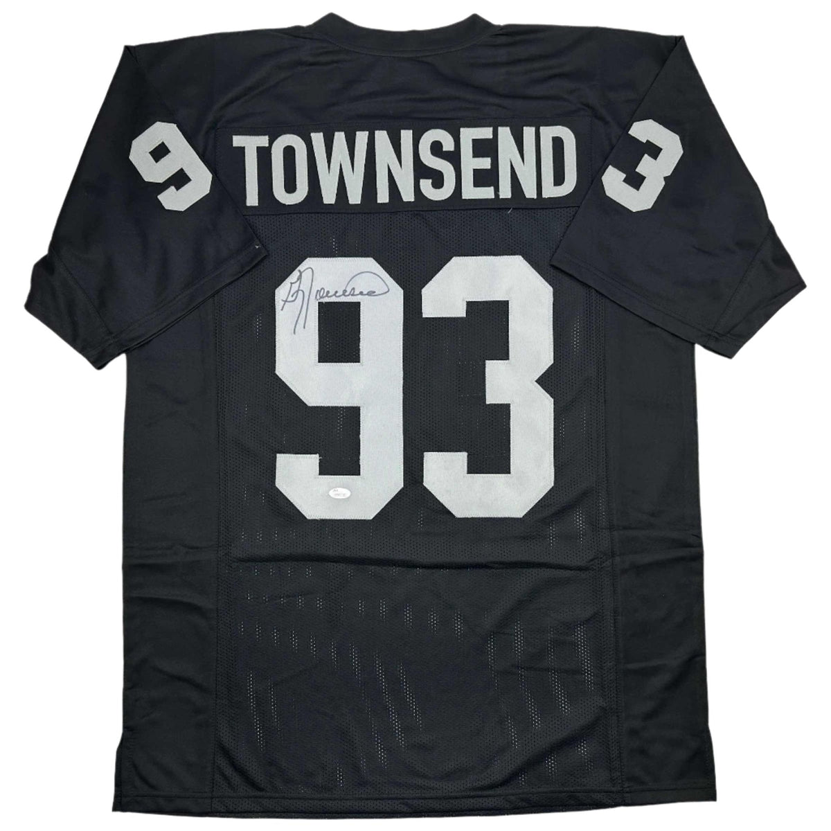 Autographed/Signed Greg Townsend Oakland Black Football Jersey JSA COA