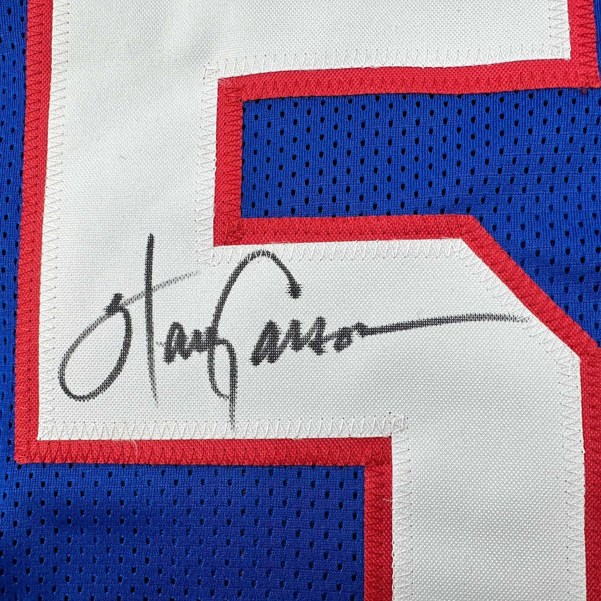 Autographed/Signed Harry Carson New York Blue Football Jersey Beckett BAS COA