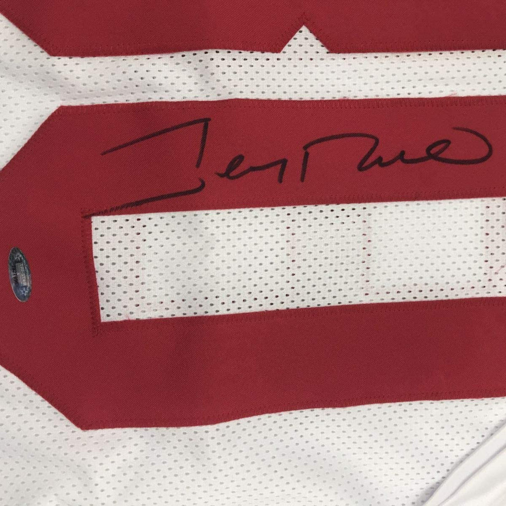 Autographed/Signed Jerry Rice San Francisco White Football Jersey Tristar COA