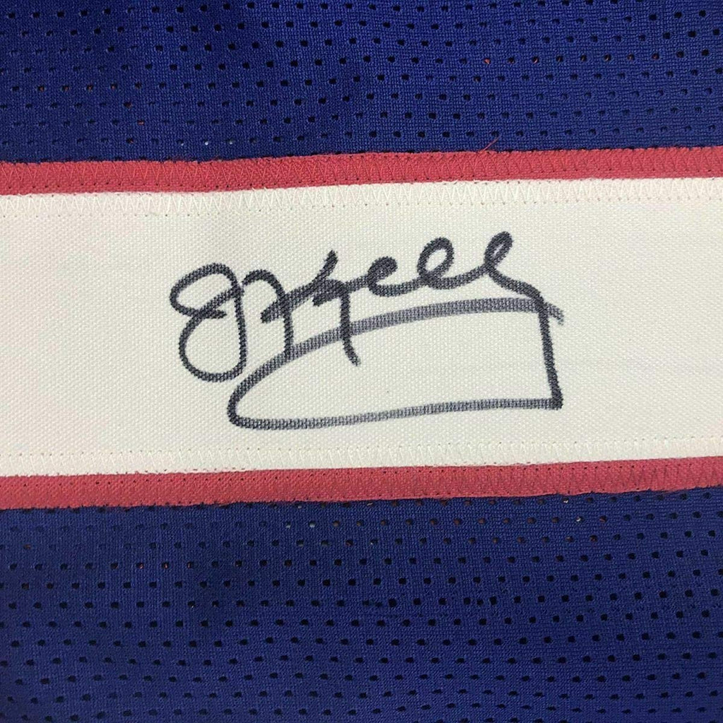 Autographed/Signed Jim Kelly Buffalo Blue Stat Football Jersey JSA COA